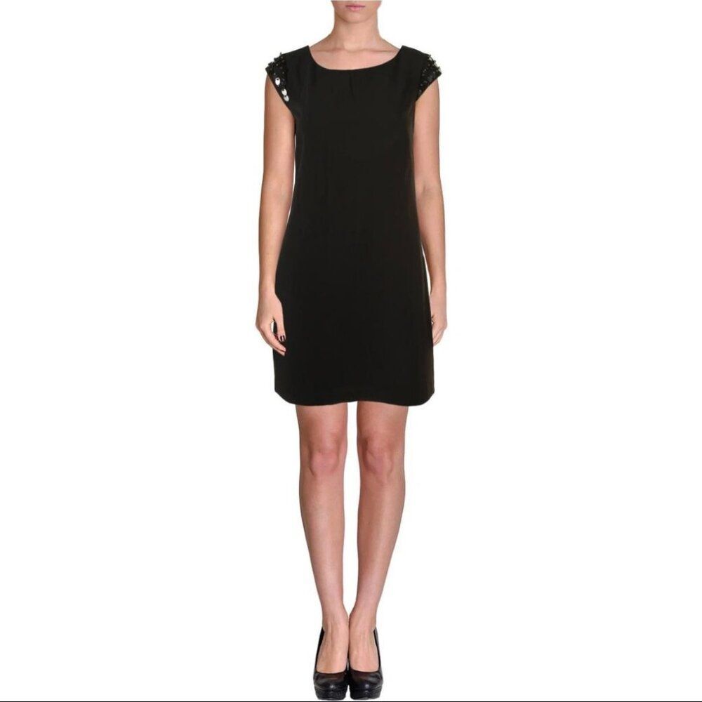 Laundry by Shelli Segal Women's Size 6 Black Sheath Dress Sequin Cap Sleeve